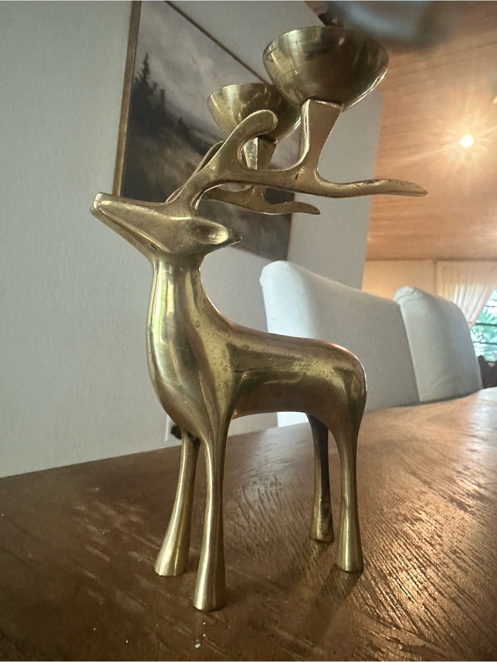 Vintage Solid Brass Reindeer Candelabra 2 candle holder.